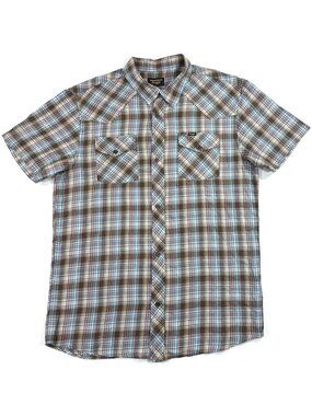 Seager Mens Shirt Size Large Short Sleeve Brown Plaid Cotton Western Cowboy